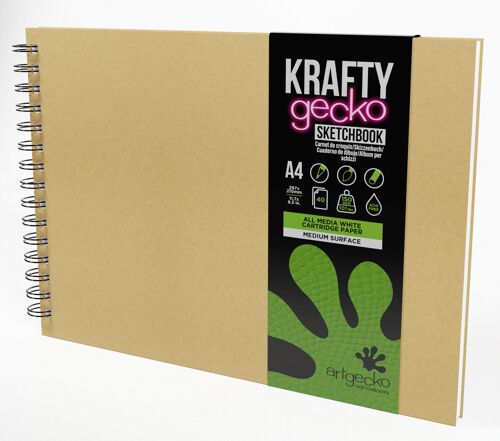 Artgecko Krafty Sketchbook A4 Landscape - 80 Pages (40 Sheets) 150gsm White Cartridge Paper