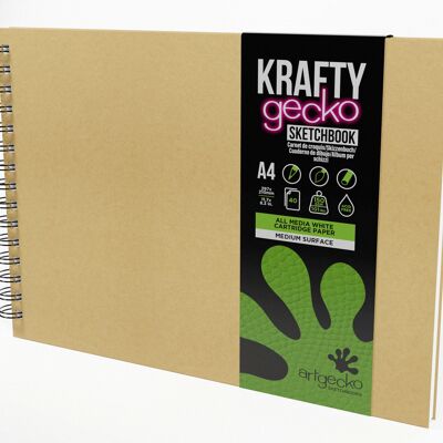 Artgecko Krafty Sketchbook A4 Landscape - 80 Pages (40 Sheets) 150gsm White Cartridge Paper