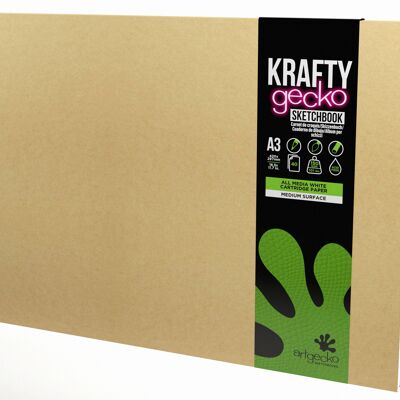 Artgecko Krafty Sketchbook A3 Landscape - 80 Pages (40 Sheets) 150gsm White Cartridge Paper