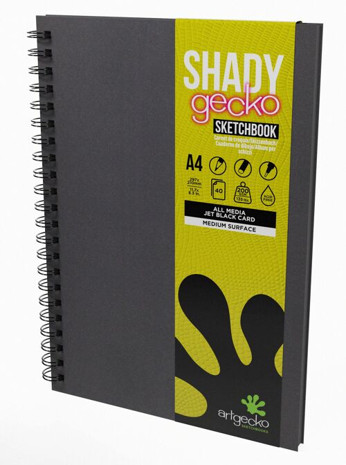 Artgecko Shady Sketchbook A4 Portrait - 80 Pages (40 Sheets) 200gsm Black Toned Card -