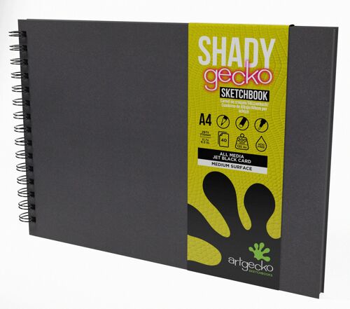 Artgecko Shady Sketchbook A4 Landscape - 80 Pages (40 Sheets) 200gsm Black Toned Card