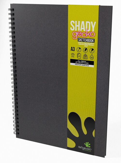 Artgecko Shady Sketchbook A3 Portrait - 80 Pages (40 Sheets) 200gsm Black Toned Card