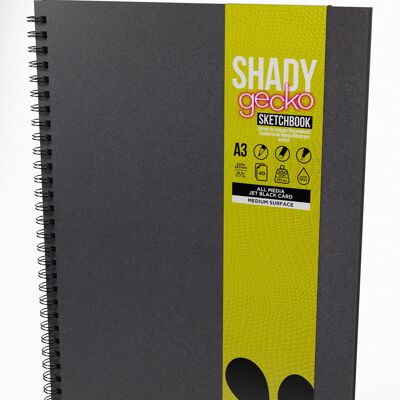 Artgecko Shady Sketchbook A3 Portrait - 80 Pages (40 Sheets) 200gsm Black Toned Card