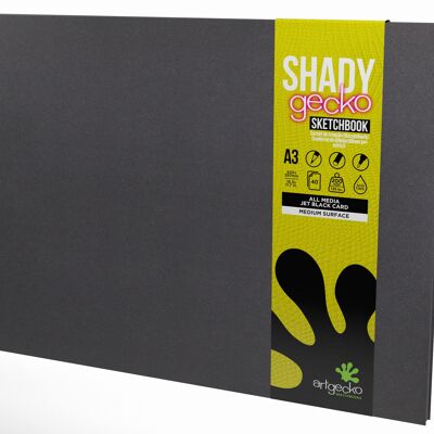 Artgecko Shady Sketchbook A3 Landscape - 80 Pages (40 Sheets) 200gsm Black Toned Card