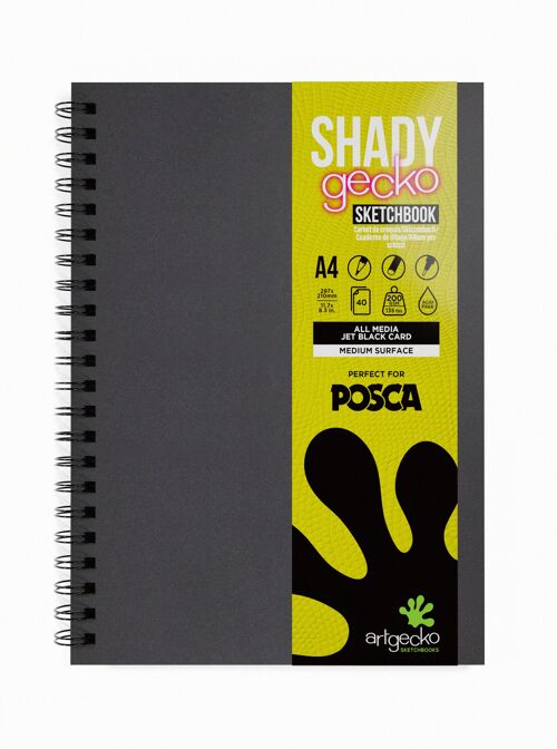 Artgecko Shady Sketchbook A4 Portrait - 80 Pages (40 Sheets) 200gsm Black Toned Card