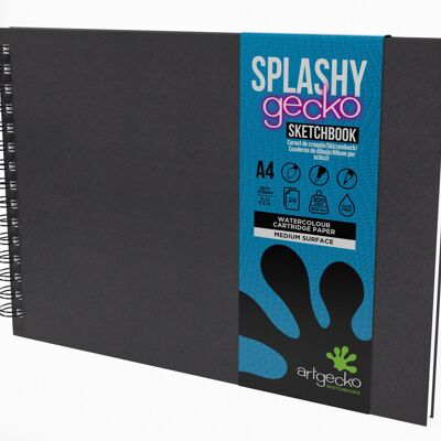Artgecko Splashy Sketchbook A4 Landscape - 40 Pages (20 Sheets) 300gsm White Cartridge Paper