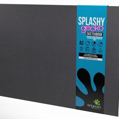 Artgecko Splashy Sketchbook A3 Landscape - 40 Pages (20 Sheets) 300gsm White Cartridge Paper