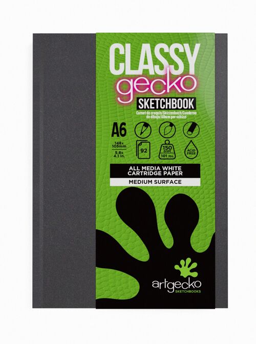 Artgecko Classy Sketchbook (Casebound) A6 Portrait - 92 Pages (46 Sheets) 150gsm White Cartridge Paper