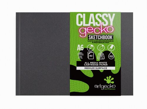 Artgecko Classy Sketchbook (Casebound) A6 Landscape - 92 Pages (46 Sheets) 150gsm White Cartridge Paper
