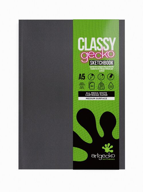 Artgecko Classy Sketchbook (Casebound) A5 Portrait - 92 Pages (46 Sheets) 150gsm White Cartridge Paper