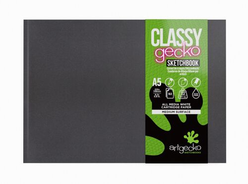 Artgecko Classy Sketchbook (Casebound) A5 Landscape - 92 Pages (46 Sheets) 150gsm White Cartridge Paper