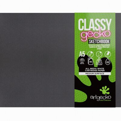 Artgecko Classy Sketchbook (Casebound) A5 Landscape - 92 Pages (46 Sheets) 150gsm White Cartridge Paper