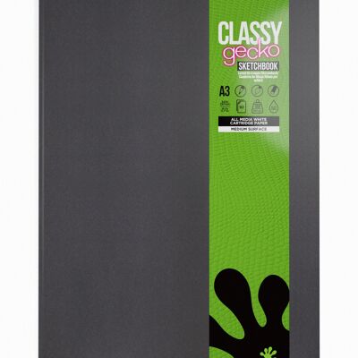 Artgecko Classy Sketchbook (Casebound) A3 Portrait - 92 Pages (46 Sheets) 150gsm White Cartridge Paper