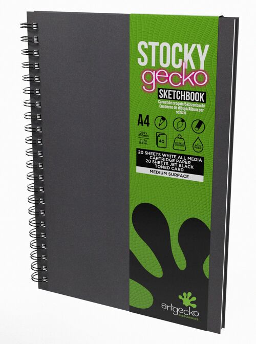 Artgecko Stocky Sketchbook A4 Portrait - 40 Pages (20 Sheets) Black + 40 Pages (20 Sheets) White