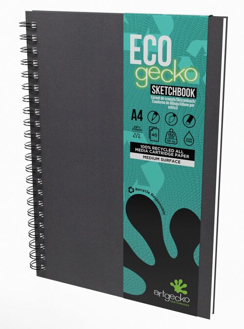 Artgecko Eco Sketchbook A4 Portrait - 80 Pages (40 Sheets) 150gsm Recycled White Cartridge Paper