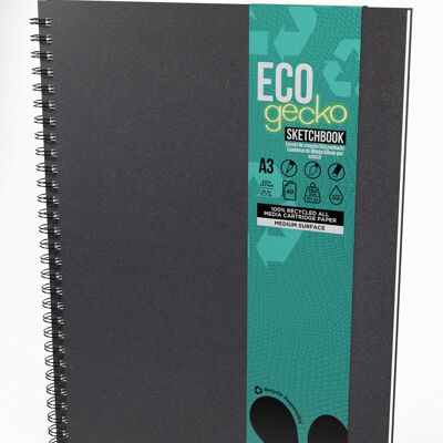 Artgecko Eco Sketchbook A3 Portrait - 80 Pages (40 Sheets) 150gsm Recycled White Cartridge Paper