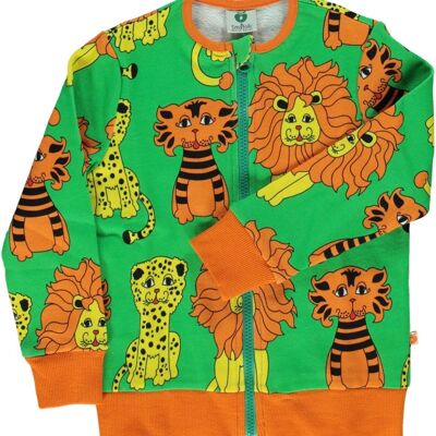Sweatshirt. Zipper Tiger, Lion Leopard Green