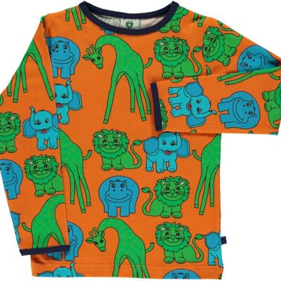 T-shirt LS. Giraf, Lion, Hippo & Elephant Orange