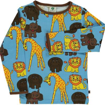 T-shirt LS. Giraf, Lion, Hippo & Elephant Blue Grotto