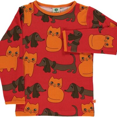 T-shirt LS. Cat & Dog Apple red