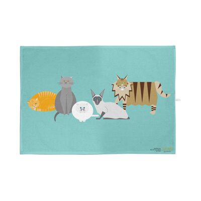 Cat Characters Organic Cotton Tea Towel (Blue)