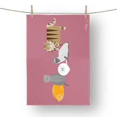 Cat Characters Organic Cotton Tea Towel (Pink)