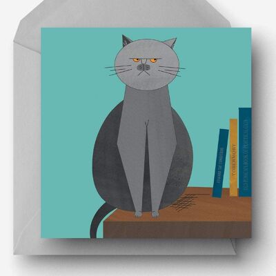 Grumpy British Blue Cat Eco Greetings Card