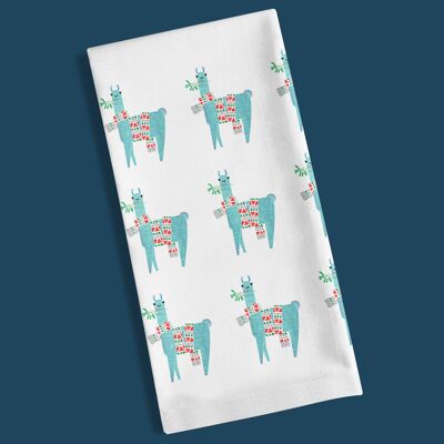 Mistletoe Llama Christmas Tea Towel