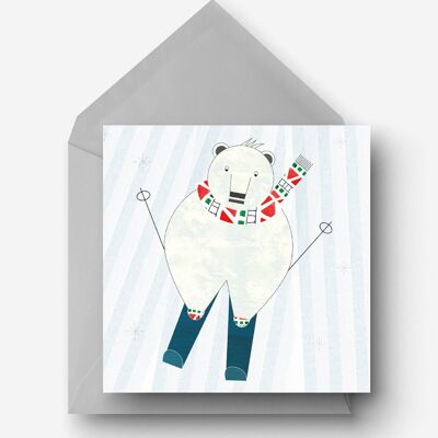 Skiing Polar Bear Christmas Eco Charity Card