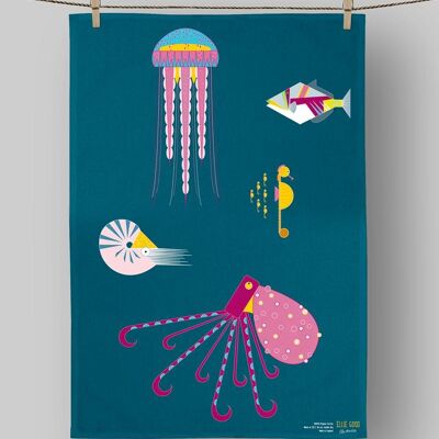 Sea Creatures Organic Cotton Tea Towel