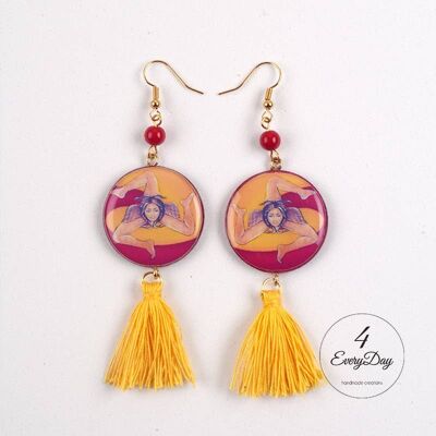 Earrings : Yellow and red trinacria
