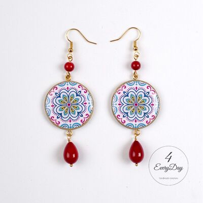 Earrings: red majolica