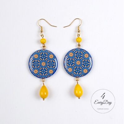 Boucles d'oreilles : Majolique jaune et bleue