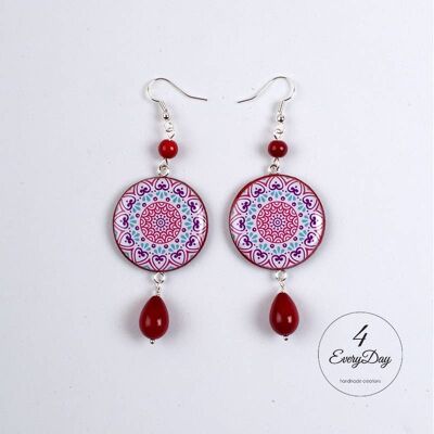 Earrings : Red and blue majolica