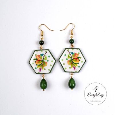 Boucles d'oreilles : Majolica citrons pois hexagones