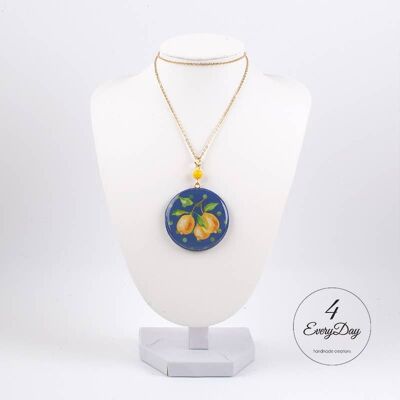 Medallón : Mayólica limones lunares fondo azul