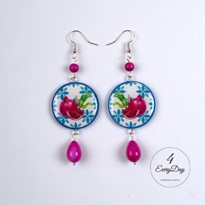 Earrings : Pomegranate majolica