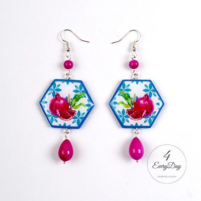 Pendientes : Mayólica granada hexágonos