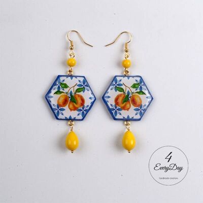 Earrings : Majolica lemons hexagons
