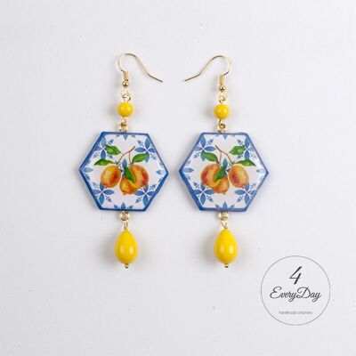 Pendientes : Mayólica limones hexágonos