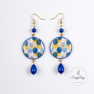 Earrings : Blue and yellow leaves