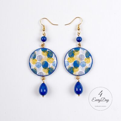 Boucles d'oreilles : Feuilles bleues et jaunes