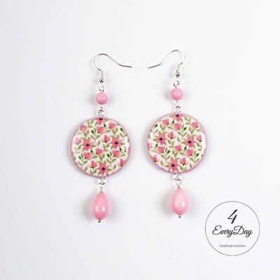 Boucles d'oreilles : Fleurs roses