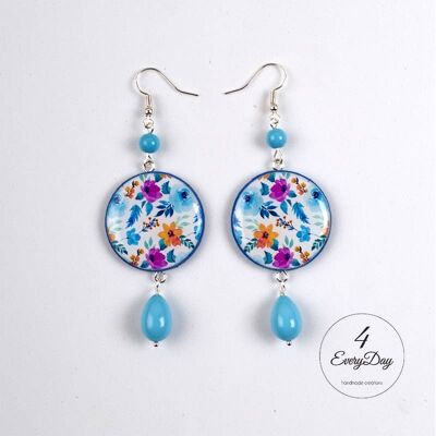 Earrings: various blue flowers