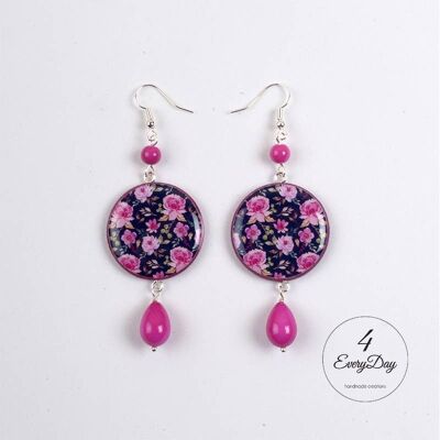 Earrings: roses on a black background