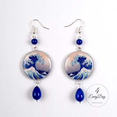 Boucles d'oreilles en bois Waves par Katsushika Hokusai