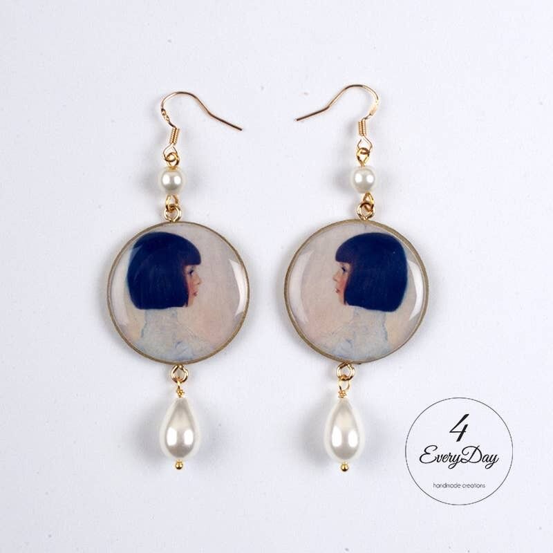 Ohrringe aus Holz und Harz - Porträt von Helene von Gustav Klimt