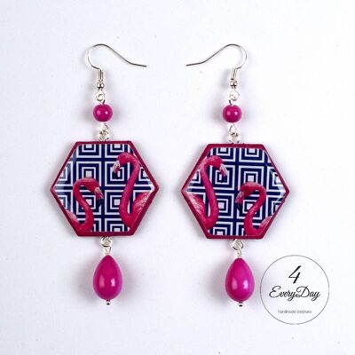 Earrings : Flamingos with optical background