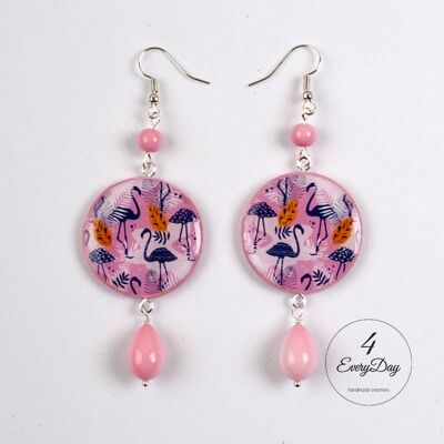 Earrings: black flamingos on a pink background
