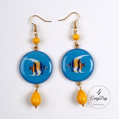 Earrings: fish on a light blue background